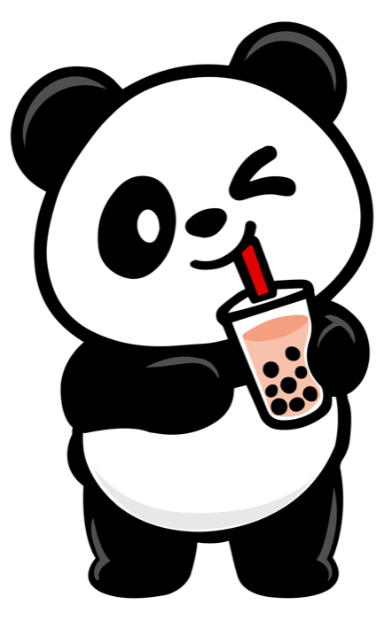 The Panda Bubbles panda, winking, holding a cup of bubble tea
